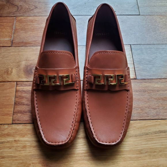 New Versace Greca Brown Leather Calfskin Driver Loafers Size 10.5 (EU 43.5) - Picture 6 of 12